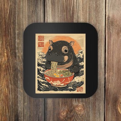 Moo Deng Hippo Eat Ramen For Japanese Style Coaster