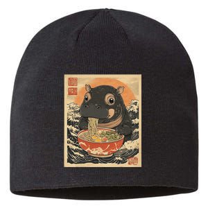 Moo Deng Hippo Eat Ramen For Japanese Style Sustainable Beanie