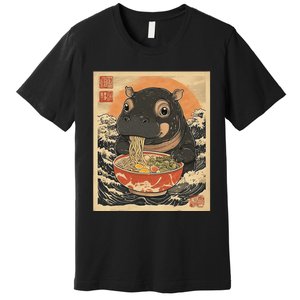 Moo Deng Hippo Eat Ramen For Japanese Style Premium T-Shirt