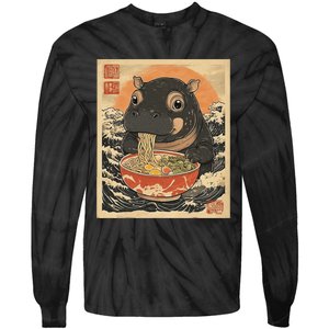 Moo Deng Hippo Eat Ramen For Japanese Style Tie-Dye Long Sleeve Shirt