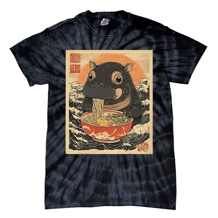 Moo Deng Hippo Eat Ramen For Japanese Style Tie-Dye T-Shirt