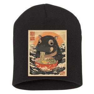 Moo Deng Hippo Eat Ramen For Japanese Style Short Acrylic Beanie