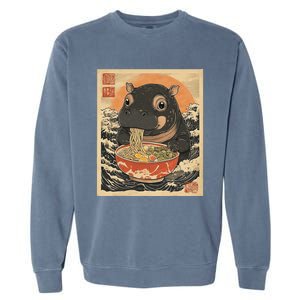 Moo Deng Hippo Eat Ramen For Japanese Style Garment-Dyed Sweatshirt