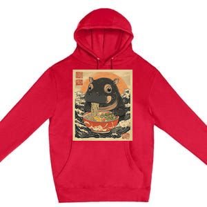 Moo Deng Hippo Eat Ramen For Japanese Style Premium Pullover Hoodie