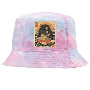 Moo Deng Hippo Eat Ramen For Japanese Style Tie-Dyed Bucket Hat