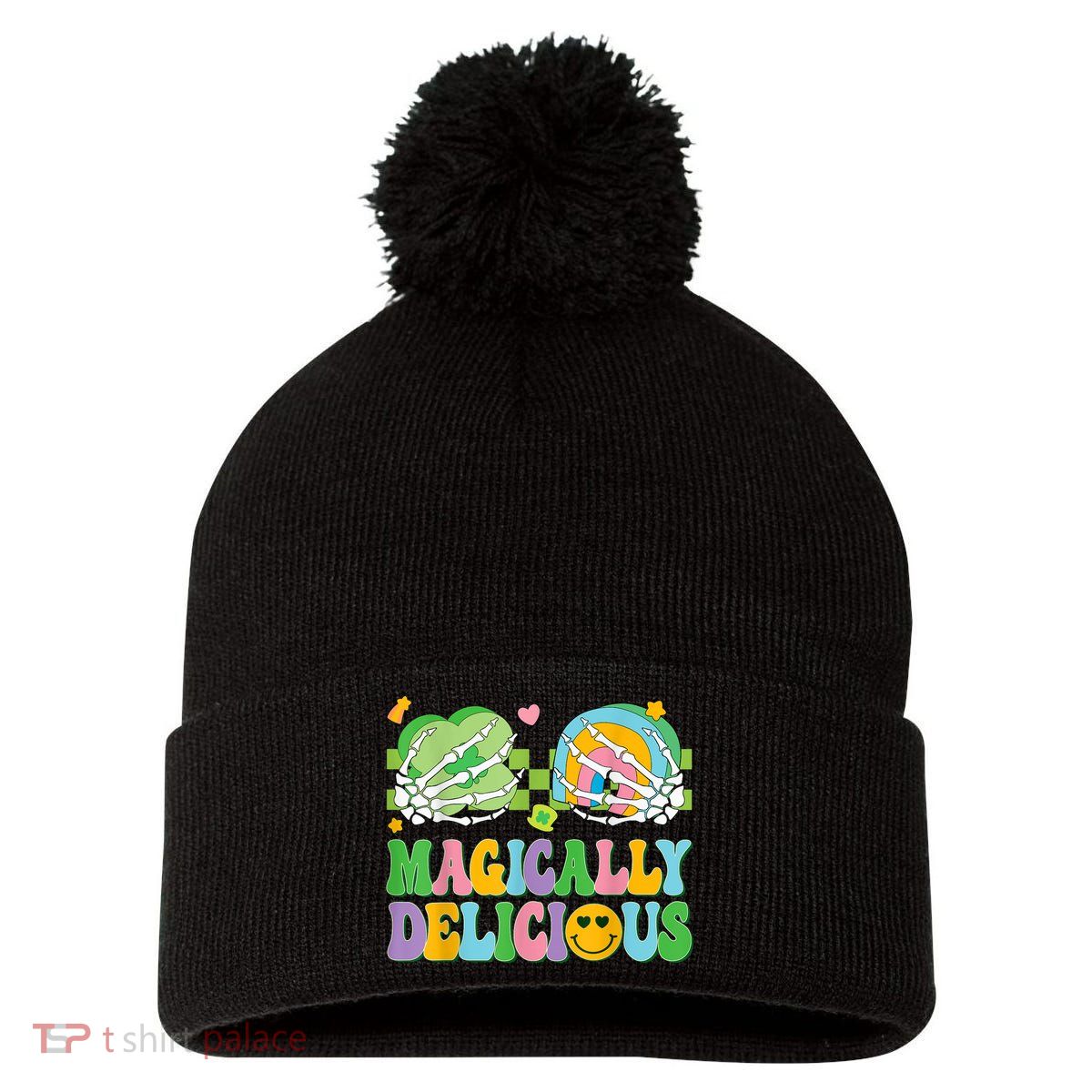 Magically Delicious Hippie St Patrick's Day Skeleton Charms Pom Pom 12in Knit Beanie
