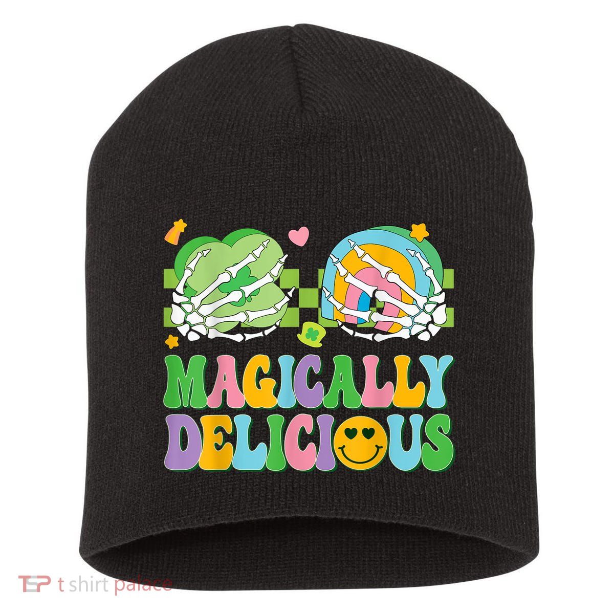Magically Delicious Hippie St Patrick's Day Skeleton Charms Short Acrylic Beanie
