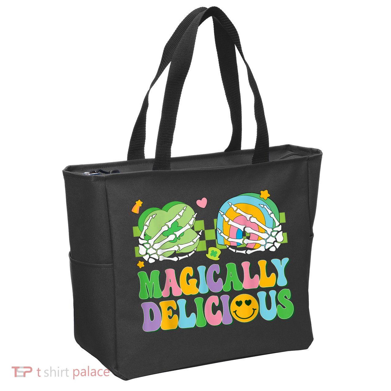 Magically Delicious Hippie St Patrick's Day Skeleton Charms Zip Tote Bag