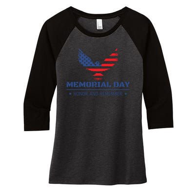 Memorial Day Honor And Remember Women's Tri-Blend 3/4-Sleeve Raglan Shirt