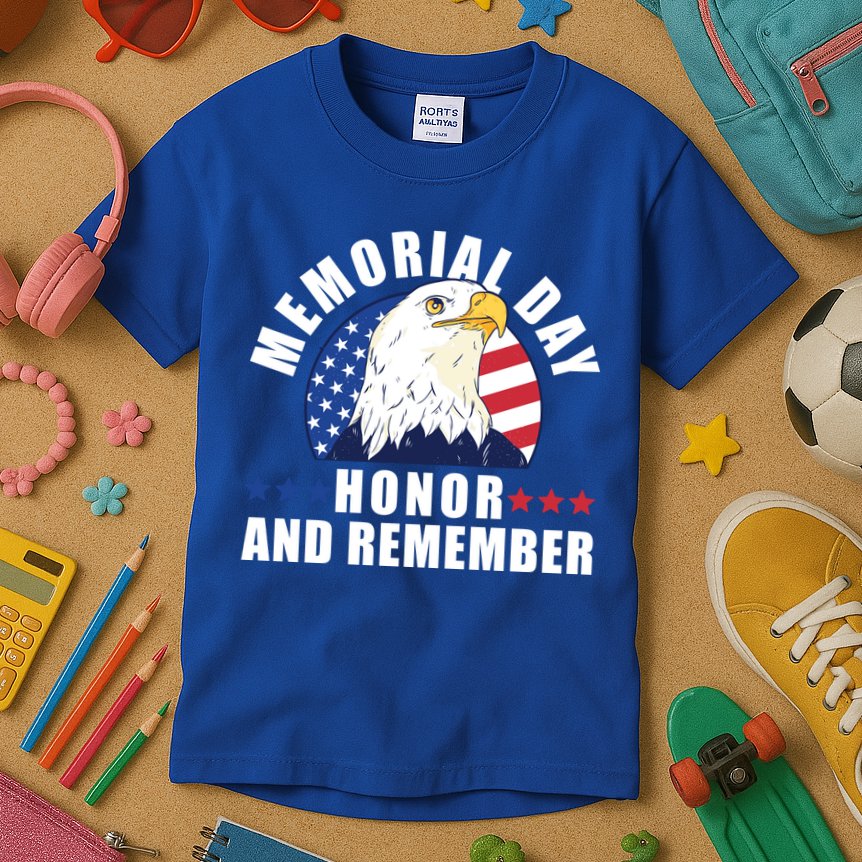 Memorial Day Honor And Remember Bald Eagle Patriotic Gift Kids T-Shirt