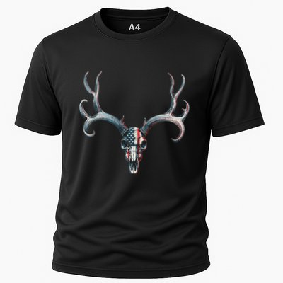 Mule Deer Hunting American Flag On Buck Skull Performance Shirt