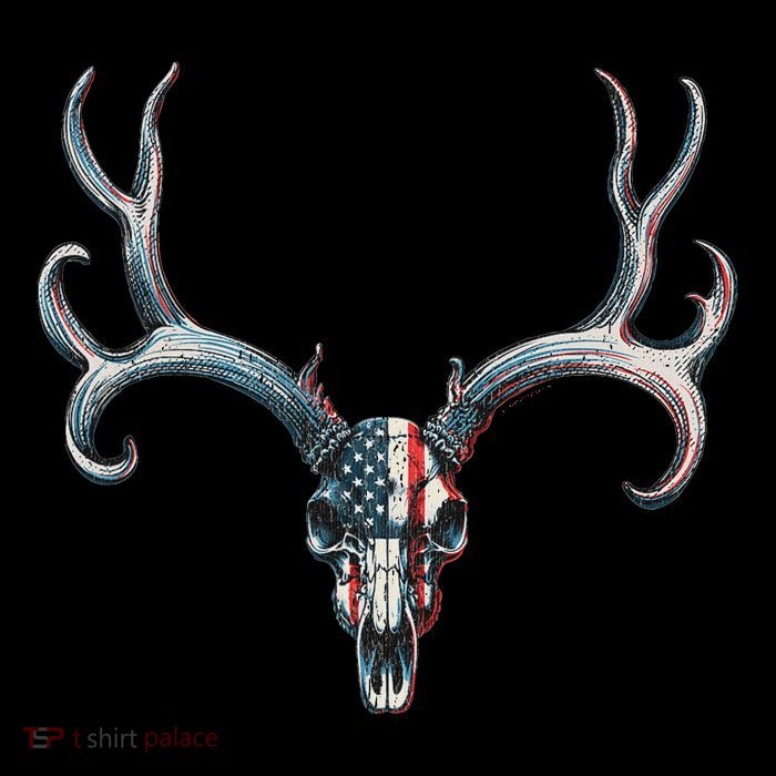 Mule Deer Hunting American Flag On Buck Skull Tall T-Shirt