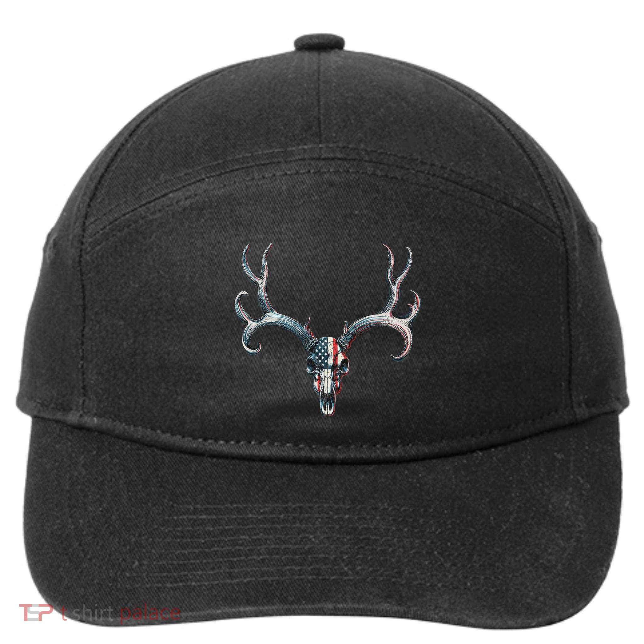 Mule Deer Hunting American Flag On Buck Skull 7-Panel Snapback Hat
