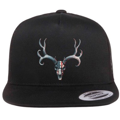 Mule Deer Hunting American Flag On Buck Skull Flatbill Hat