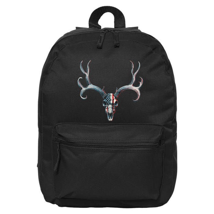 Mule Deer Hunting American Flag On Buck Skull 16 in Basic Backpack