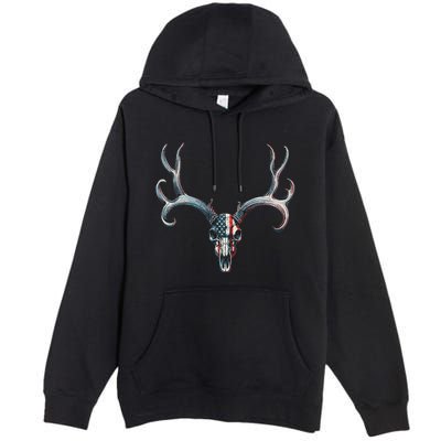 Mule Deer Hunting American Flag On Buck Skull Premium Pullover Hoodie
