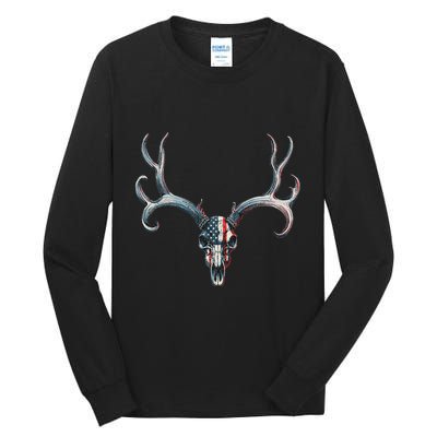 Mule Deer Hunting American Flag On Buck Skull Tall Long Sleeve T-Shirt