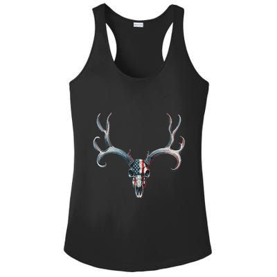 Mule Deer Hunting American Flag On Buck Skull Ladies PosiCharge Competitor Racerback Tank