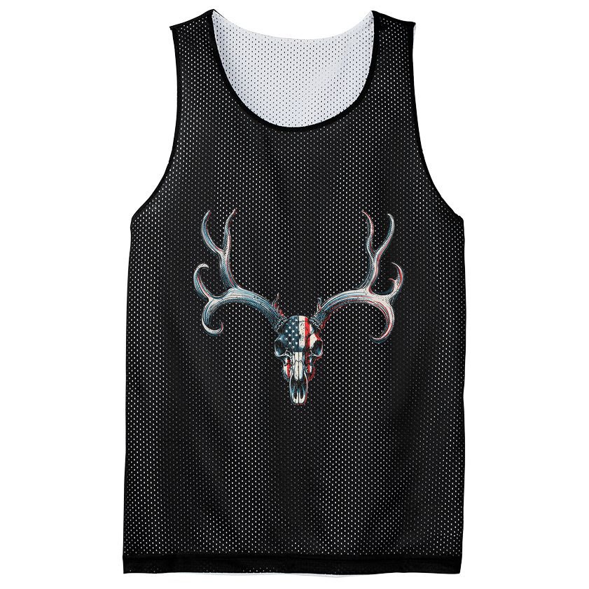 Mule Deer Hunting American Flag On Buck Skull Mesh Reversible Basketball Jersey Tank