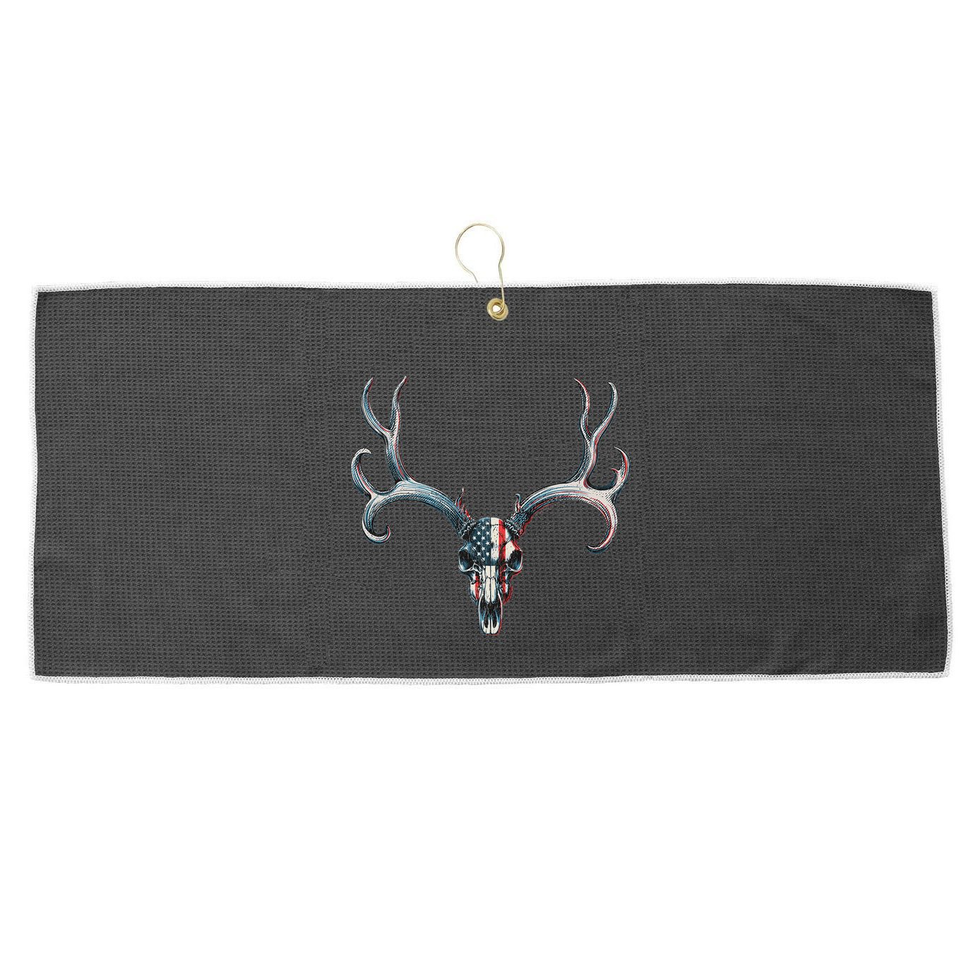 Mule Deer Hunting American Flag On Buck Skull Large Microfiber Waffle Golf Towel