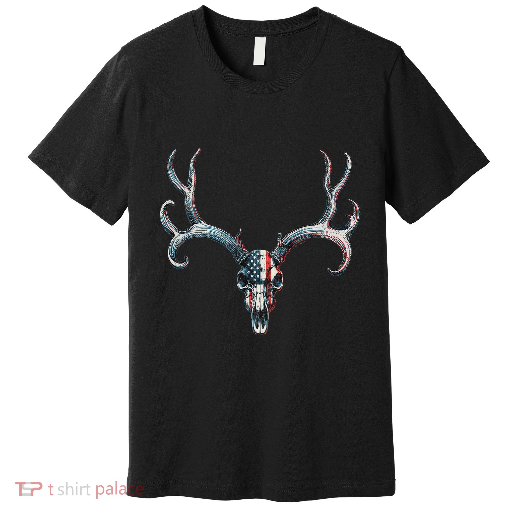 Mule Deer Hunting American Flag On Buck Skull Premium T-Shirt