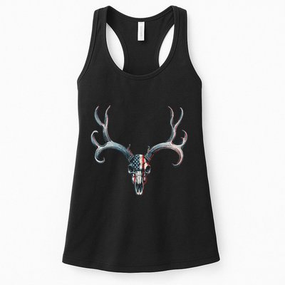 Mule Deer Hunting American Flag On Buck Skull Womens Tank Top