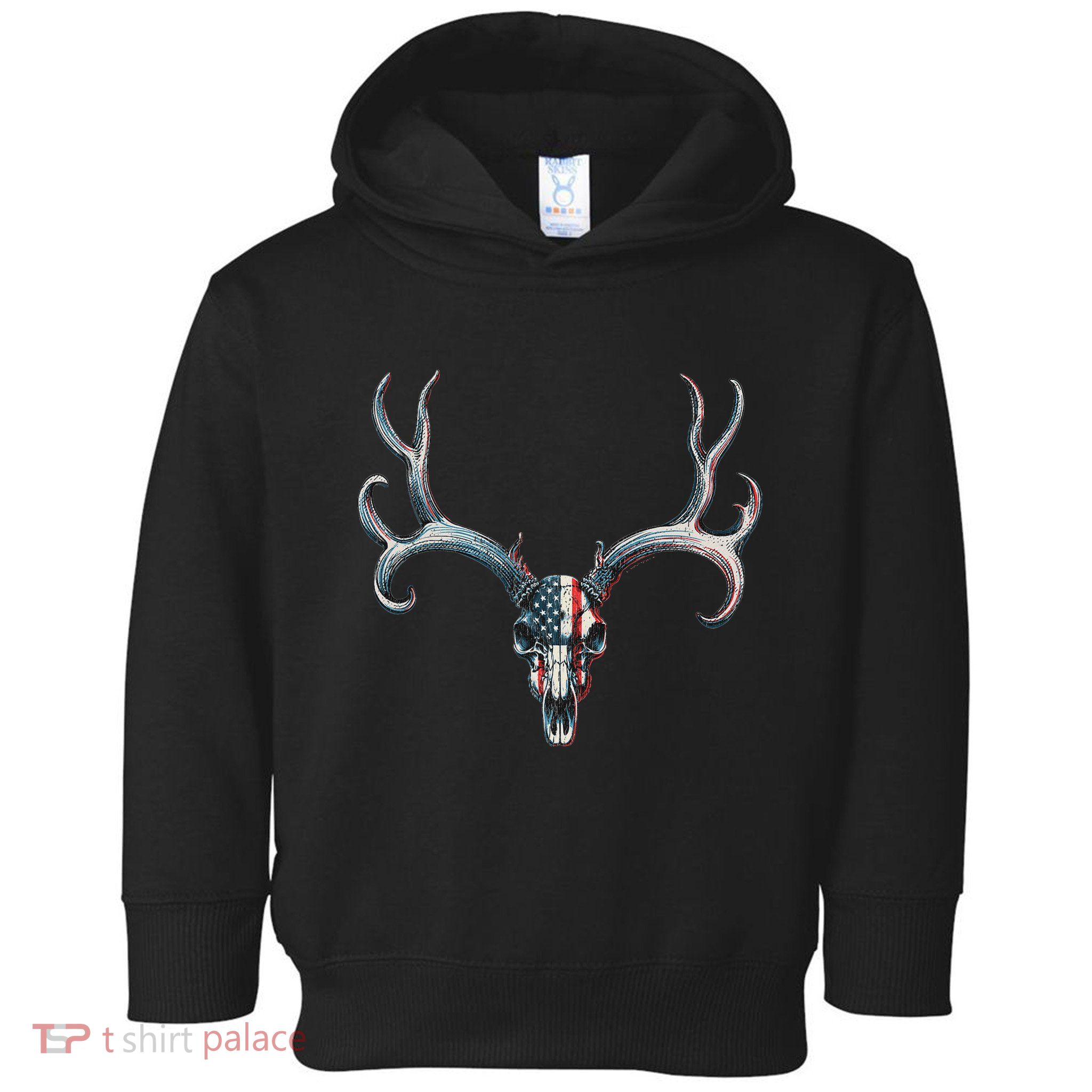 Mule Deer Hunting American Flag On Buck Skull Toddler Hoodie