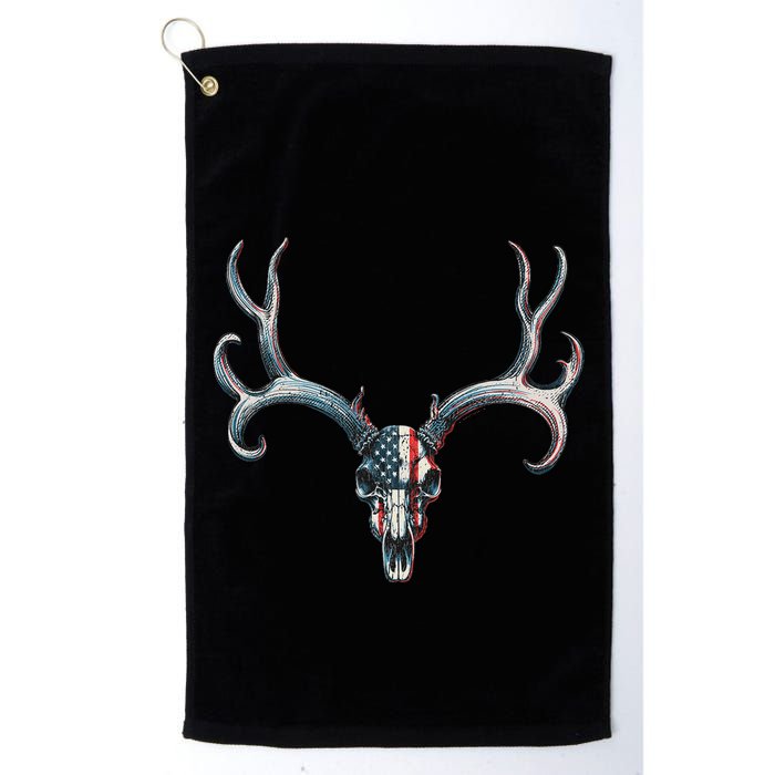 Mule Deer Hunting American Flag On Buck Skull Golf Towel