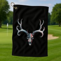 Mule Deer Hunting American Flag On Buck Skull Golf Towel