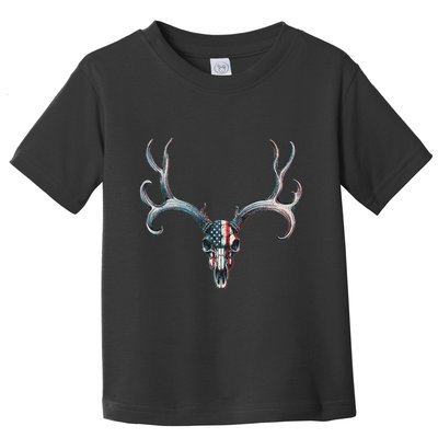 Mule Deer Hunting American Flag On Buck Skull Toddler T-Shirt