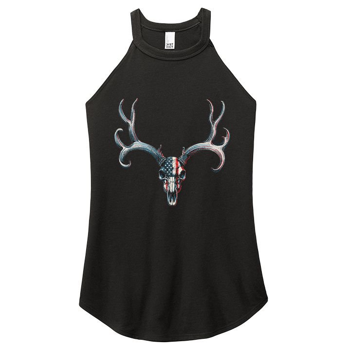 Mule Deer Hunting American Flag On Buck Skull Women's Perfect Tri Rocker Tank