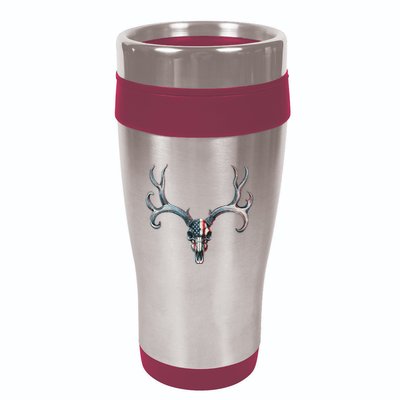 Mule Deer Hunting American Flag On Buck Skull 16oz Travel Tumbler