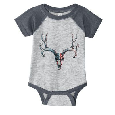 Mule Deer Hunting American Flag On Buck Skull Infant Baby Jersey Bodysuit