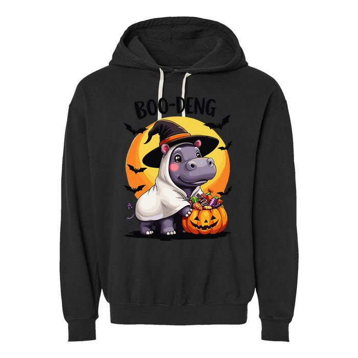 Moo Deng Halloween Boo Deng Costume Moodeng Hippo Garment-Dyed Fleece Hoodie