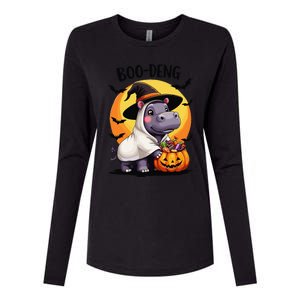 Moo Deng Halloween Boo Deng Costume Moodeng Hippo Womens Cotton Relaxed Long Sleeve T-Shirt