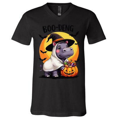 Moo Deng Halloween Boo Deng Costume Moodeng Hippo V-Neck T-Shirt