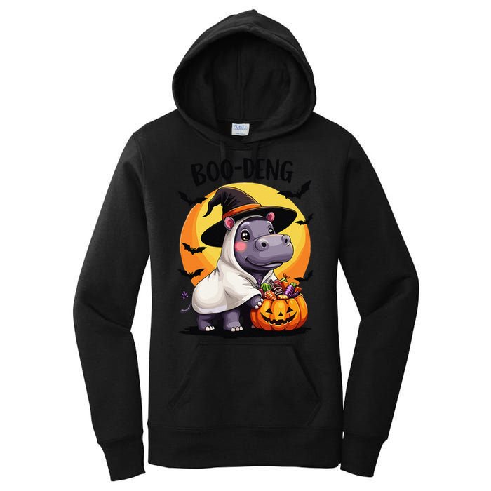 Moo Deng Halloween Boo Deng Costume Moodeng Hippo Women's Pullover Hoodie
