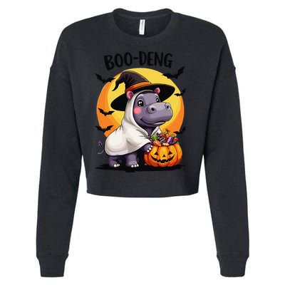 Moo Deng Halloween Boo Deng Costume Moodeng Hippo Cropped Pullover Crew