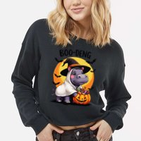 Moo Deng Halloween Boo Deng Costume Moodeng Hippo Cropped Pullover Crew