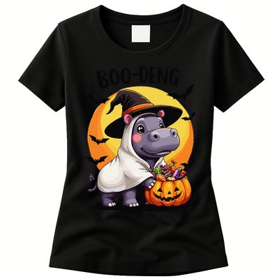 Moo Deng Halloween Boo Deng Costume Moodeng Hippo Womens T-Shirt