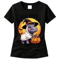 Moo Deng Halloween Boo Deng Costume Moodeng Hippo Womens T-Shirt