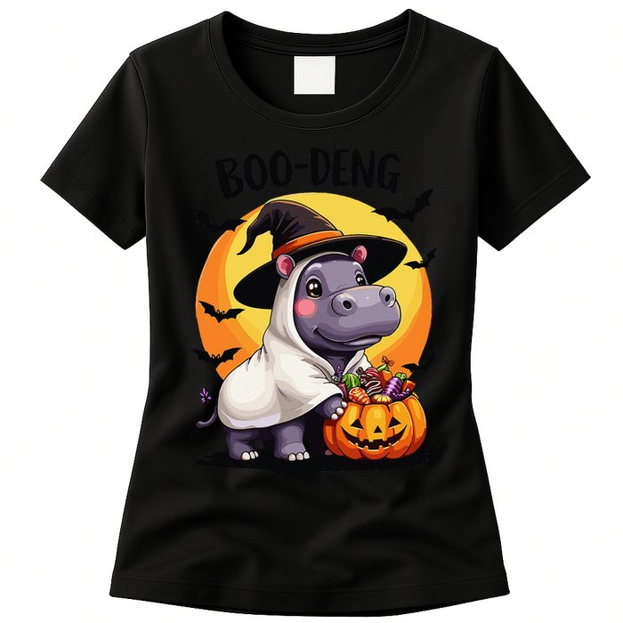Moo Deng Halloween Boo Deng Costume Moodeng Hippo Womens T-Shirt