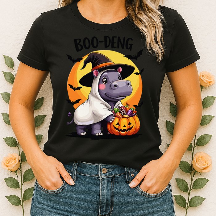 Moo Deng Halloween Boo Deng Costume Moodeng Hippo Womens T-Shirt