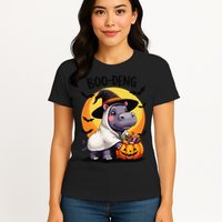 Moo Deng Halloween Boo Deng Costume Moodeng Hippo Womens T-Shirt