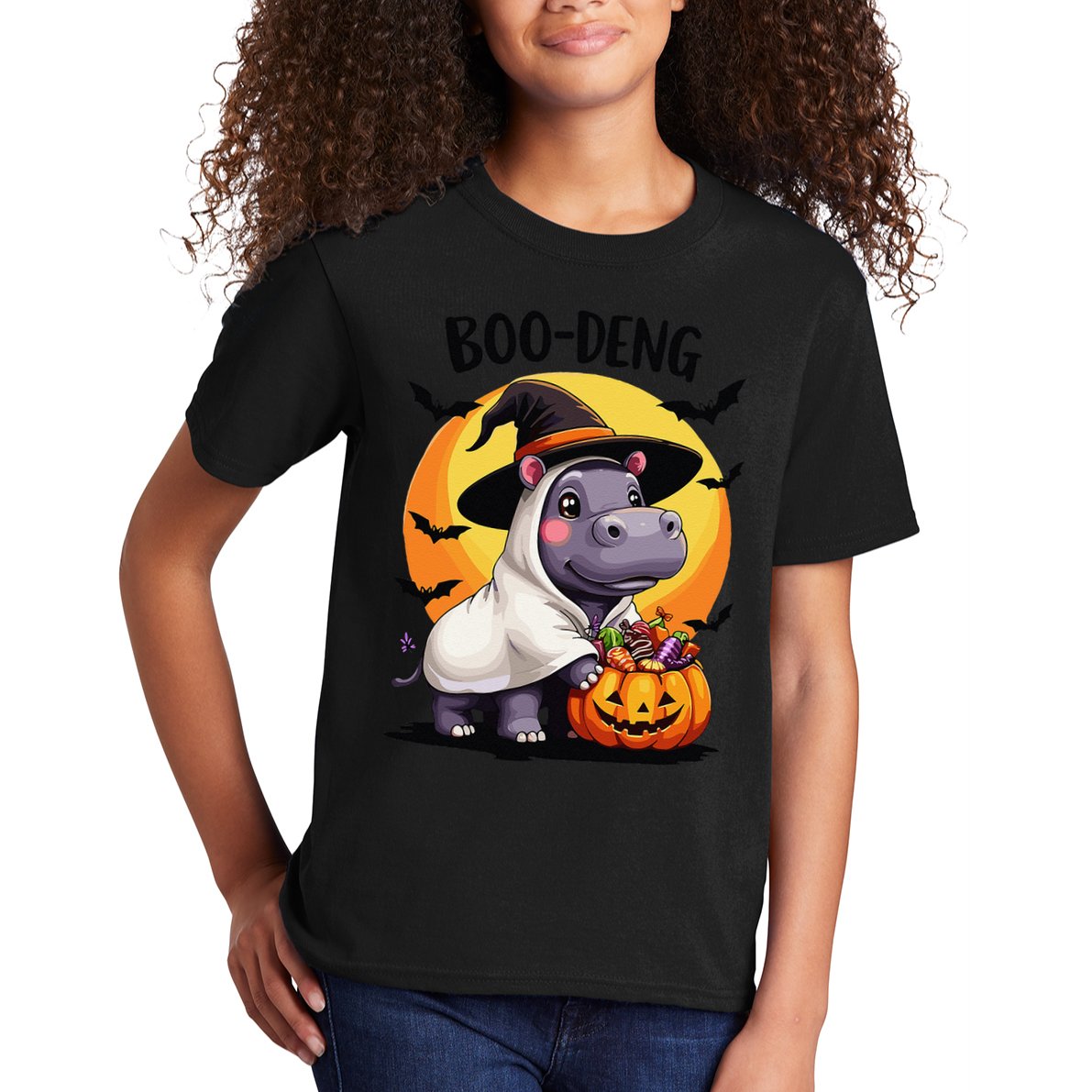 Moo Deng Halloween Boo Deng Costume Moodeng Hippo Kids T-Shirt