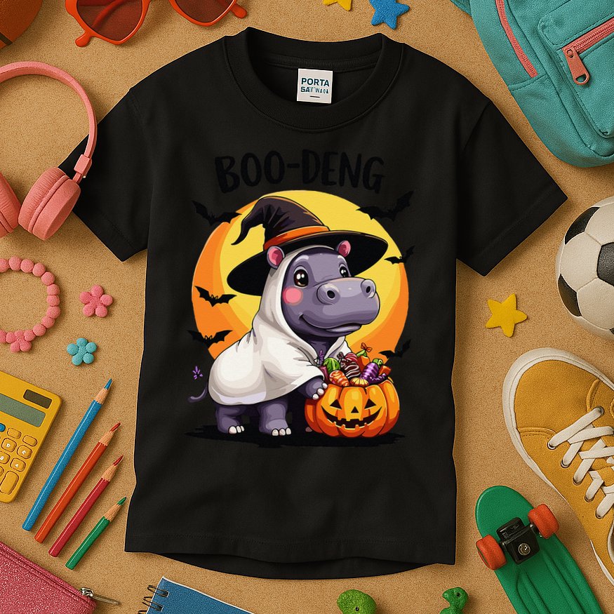 Moo Deng Halloween Boo Deng Costume Moodeng Hippo Kids T-Shirt