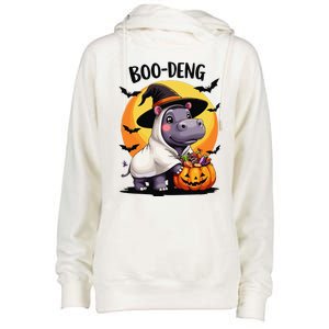 Moo Deng Halloween Boo Deng Costume Moodeng Hippo Womens Funnel Neck Pullover Hood