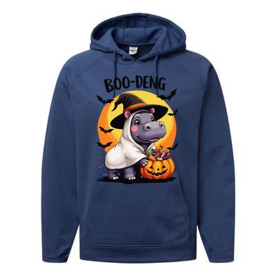 Moo Deng Halloween Boo Deng Costume Moodeng Hippo Performance Fleece Hoodie