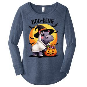 Moo Deng Halloween Boo Deng Costume Moodeng Hippo Women's Perfect Tri Tunic Long Sleeve Shirt