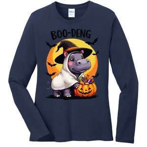 Moo Deng Halloween Boo Deng Costume Moodeng Hippo Ladies Long Sleeve Shirt